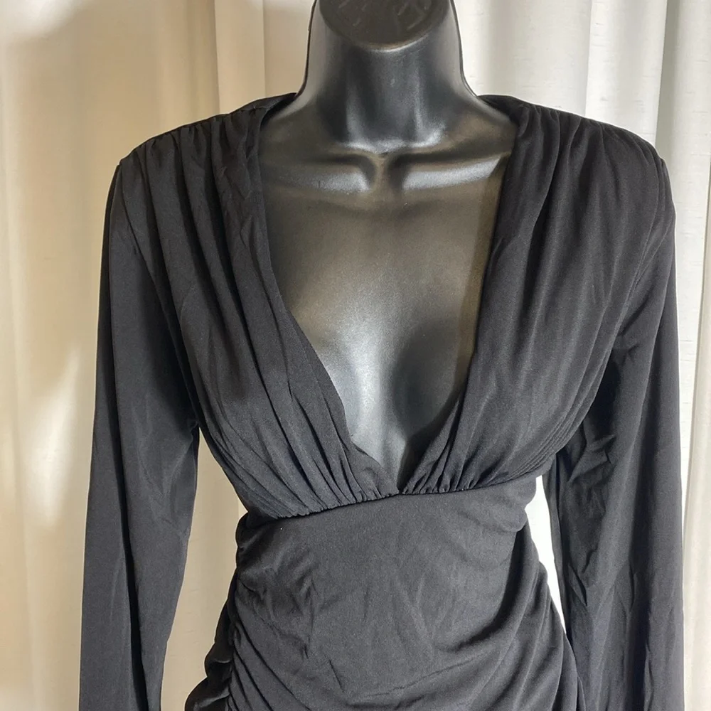 NWT ZARA BALCK DRAPED MINI DRESS/ZARA MINI LONG SLEEVE PARTY DRESS Size L
